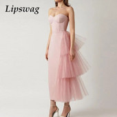 Chic uska ženska haljina bez naramenica Elegantna ženska puf haljina od punog mrežastog prošiva Modne svestrane dugačke haljine temperamentnog stila