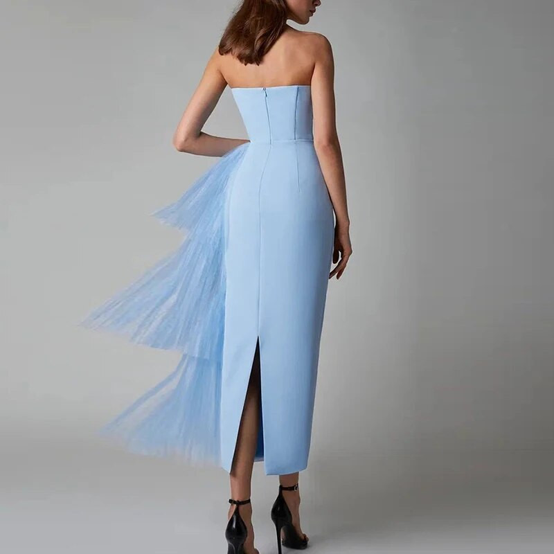 Chic uska ženska haljina bez naramenica Elegantna ženska puf haljina od punog mrežastog prošiva Modne svestrane dugačke haljine temperamentnog stila