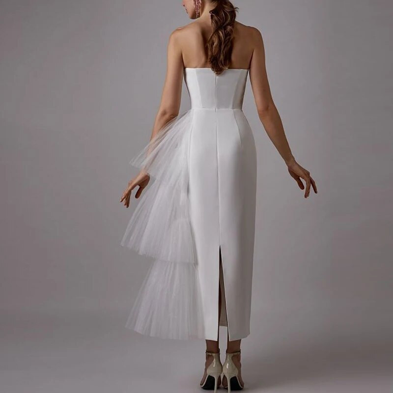 Chic uska ženska haljina bez naramenica Elegantna ženska puf haljina od punog mrežastog prošiva Modne svestrane dugačke haljine temperamentnog stila