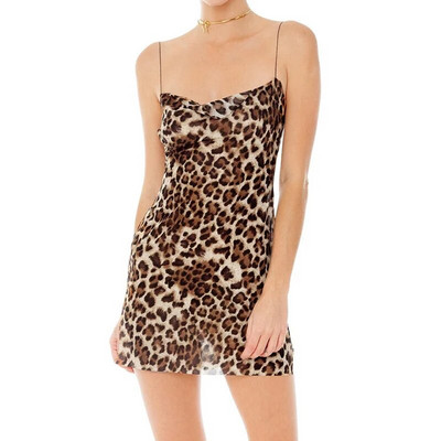 plasă cu fante cu bretele spaghete cu imprimeu leopard, rochie sexy mini slip rochie de vară femei haine de petrecere de Crăciun rochie