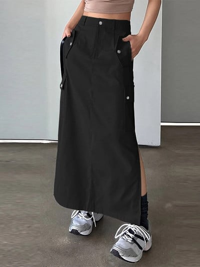 ZANZEA divatos magas derekú zsebek Jupes női hosszú szoknya Cargo szoknyák alkalmi laza tömör maxi szoknyák 2023 őszi oldalsó hasított Falda