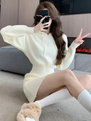 Mini pletené šaty pre ženy s dlhým rukávom, streetwear, kórejské módne šaty, štíhle jednofarebné šaty s kapucňou, sladké jesenné a zimné šaty 2023