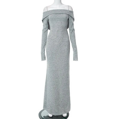 Gtpdpllt Off Shoulder Μακρυμάνικα Maxi Φορέματα για Γυναικεία Κομψά Σέξι Γκρι Μαύρο Πλεκτό Φόρεμα Χειμερινά