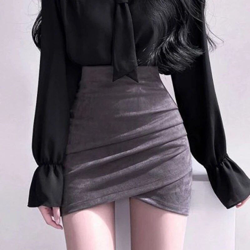 Σέξι φούστες πάνω από το γόνατο Γυναικείες ακανόνιστες ψηλόμεσες καυτές κοπέλες Ευρωπαϊκή streetwear ιδιοσυγκρασία Κομψό 3-χρωμα Slim Мини Юбки Μόδα