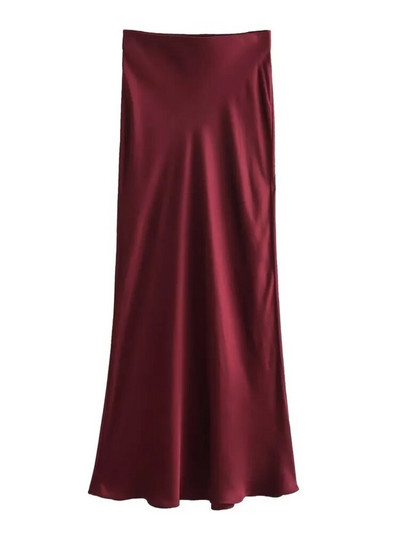 TRAF GAL 2024 Proljeće Y2K Elegantne satenske dugačke suknje A-kroja Elastične Empire ležerne swing ženske maksi suknje do gležnja