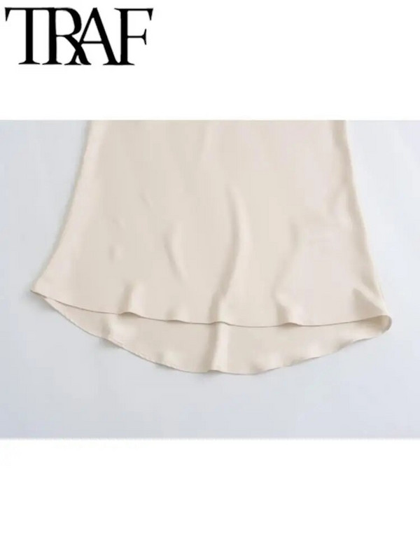 TRAF GAL 2024 Proljeće Y2K Elegantne satenske dugačke suknje A-kroja Elastične Empire ležerne swing ženske maksi suknje do gležnja