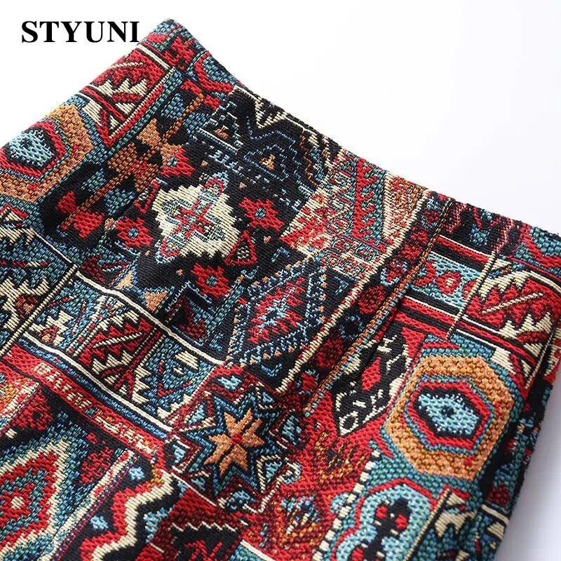 Indie folk vintage hímzés, geometrikus, magas derekú, A vonalú női szoknya koreai divatos mini rövid női szoknyák 2023 nyárra