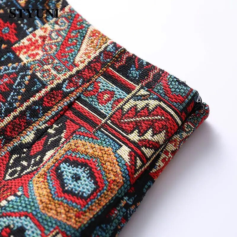 Indie folk vintage hímzés, geometrikus, magas derekú, A vonalú női szoknya koreai divatos mini rövid női szoknyák 2023 nyárra