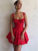Elegantné červené skladané šaty do A pre ženy, sexy špagetové ramienka, bez rukávov, s chrbtom, mini šaty, módne párty, krátke šaty na ples