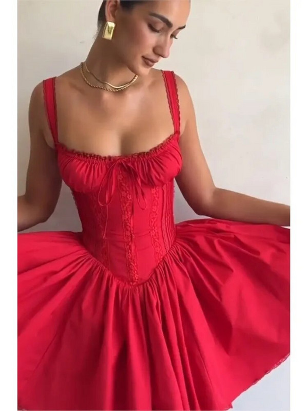 Elegantné červené skladané šaty do A pre ženy, sexy špagetové ramienka, bez rukávov, s chrbtom, mini šaty, módne párty, krátke šaty na ples