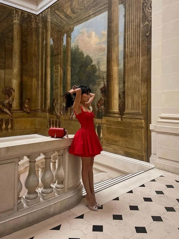 Elegantné červené skladané šaty do A pre ženy, sexy špagetové ramienka, bez rukávov, s chrbtom, mini šaty, módne párty, krátke šaty na ples