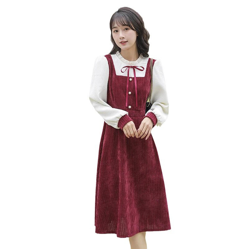 Jesen Zima Nova jednodijelna haljina dugih rukava u francuskom stilu Mori Girl Vestidos