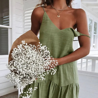 Rochie 2023 Rochii cu bretele spaghete Cu umăr dezactivat Femei Rochie schimbătoare albă de vară Volană Rochie de soare sexy Mini Rochii de in din bumbac