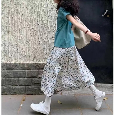 Ροζ φλοράλ φούστα Μακρύ φόρεμα σε γραμμή Α τυλιγμένο γύρω από τα γόνατα Νεανικά φορέματα κοριτσιών πάνω από το μέγεθος (S-XXL) Ελαστική μέση πριγκίπισσα