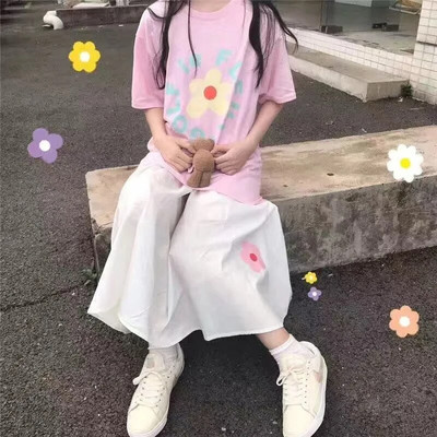 Ροζ φλοράλ φούστα Μακρύ φόρεμα σε γραμμή Α τυλιγμένο γύρω από τα γόνατα Νεανικά φορέματα κοριτσιών πάνω από το μέγεθος (S-XXL) Ελαστική μέση πριγκίπισσα