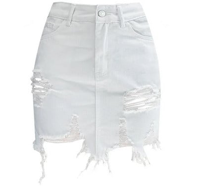 LOGAMI Fusta de blugi cu talie înaltă cu talie înaltă Fuste creion rupte neregulate pentru femei Fusta mini sexy de vară albă