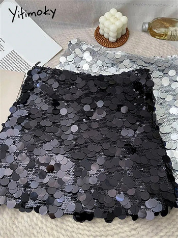 Yitimoky Sequins Ψηλόμεση φούστα για γυναίκες Καλοκαίρι 2023 Νέα Κορεάτικη Μόδα Λεπτή Μίνι Φούστα Κομψή A Line Casual Φούστα Y2k