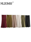 TRAF 2023 rudens satininis midi sijonas moterims aukštu juosmeniu ilgi sijonai moterims Naujos mados biuro elegantiški vakarėlių moteriški sijonai