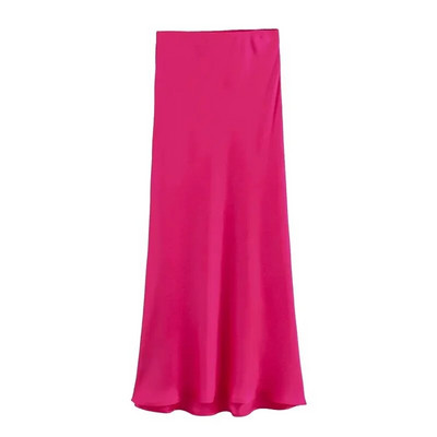 TRAF Crvena midi suknja Ženska jesenska satenska suknja visokog struka Elegantne duge suknje za žene Moda 2023. Elegantne društvene ženske suknje