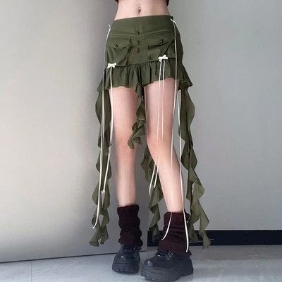 Darlingaga Fashion Design Bodycon Mini suknja Ženska mašna Koketa S volanima Preklopna korejska plisirana suknja Party Hottie Cargo Slatka