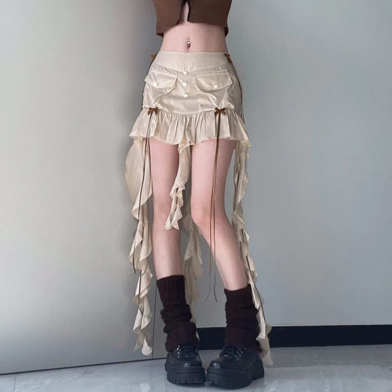 Darlingaga Fashion Design Bodycon Mini suknja Ženska mašna Koketa S volanima Preklopna korejska plisirana suknja Party Hottie Cargo Slatka