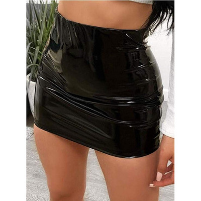 Vysoký pás Faux Latex Wet Look Lesklá PVC balenie Hip Pencil Sukňa Candy Color PU Kožená Jupe Faldas Sexy Clubwear Minisukne
