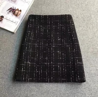 Csillogó tweed női szoknya, magas derekú, aranyszálas ceruzával mini szoknya női őszi tél