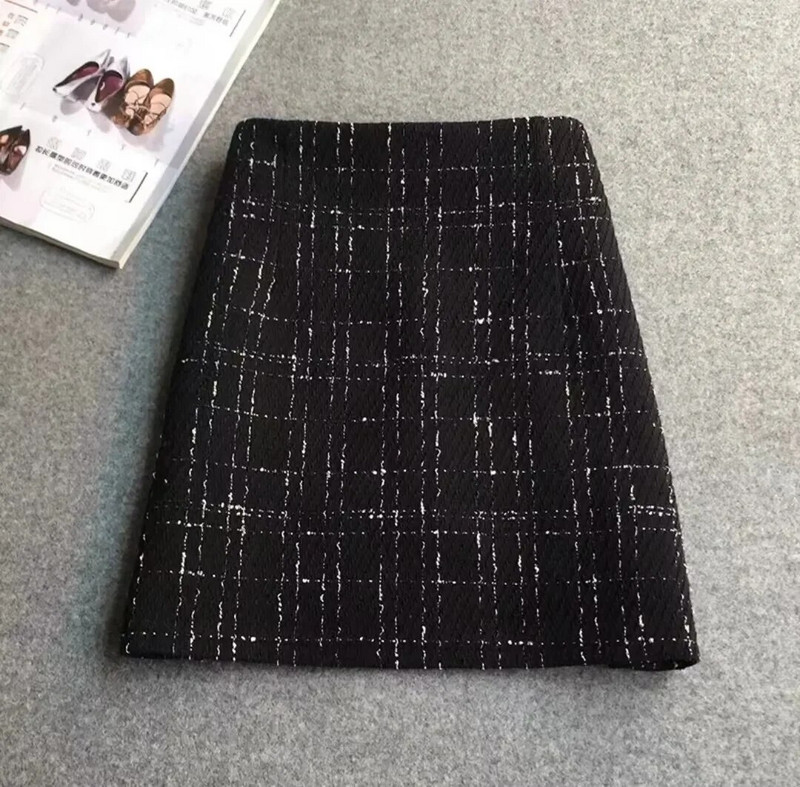 Csillogó tweed női szoknya, magas derekú, aranyszálas ceruzával mini szoknya női őszi tél