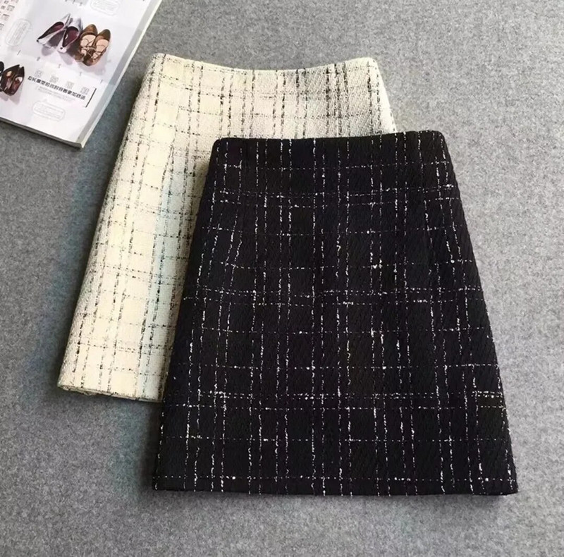 Csillogó tweed női szoknya, magas derekú, aranyszálas ceruzával mini szoknya női őszi tél