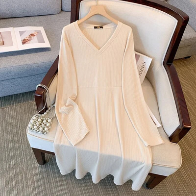 6XL 7XL 175 kg Ženska odjeća velike veličine Velike ženske haljine s dugim rukavima s V-izrezom Proljeće jesen Debele ženske spuštene pletene haljine