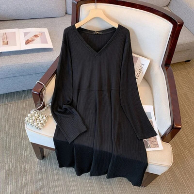 6XL 7XL 175 kg Ženska odjeća velike veličine Velike ženske haljine s dugim rukavima s V-izrezom Proljeće jesen Debele ženske spuštene pletene haljine