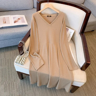 6XL 7XL 175 kg Ženska odjeća velike veličine Velike ženske haljine s dugim rukavima s V-izrezom Proljeće jesen Debele ženske spuštene pletene haljine