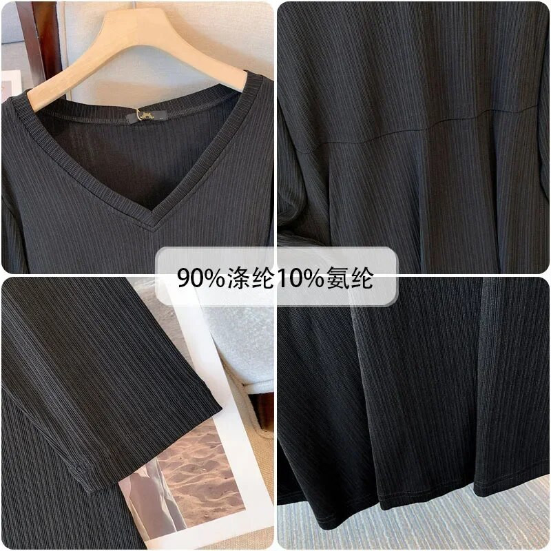 6XL 7XL 175 kg Ženska odjeća velike veličine Velike ženske haljine s dugim rukavima s V-izrezom Proljeće jesen Debele ženske spuštene pletene haljine