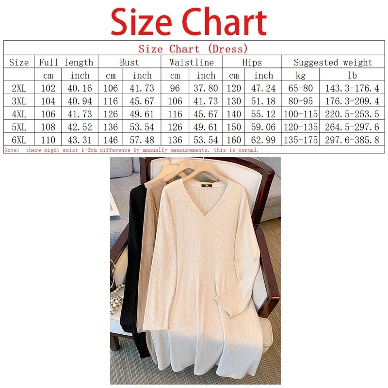6XL 7XL 175 kg Ženska odjeća velike veličine Velike ženske haljine s dugim rukavima s V-izrezom Proljeće jesen Debele ženske spuštene pletene haljine
