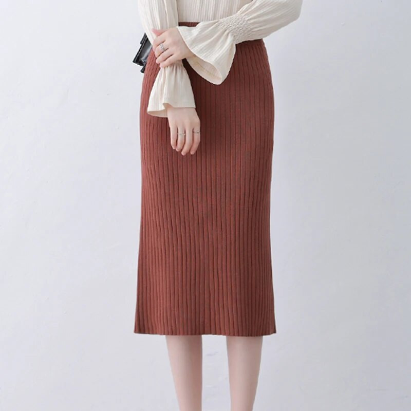 Őszi téli Bodycon szoknya női nyújtható hasított szoknya lábszár közepére vékony ceruzaszoknya nőknek női kötött szoknya