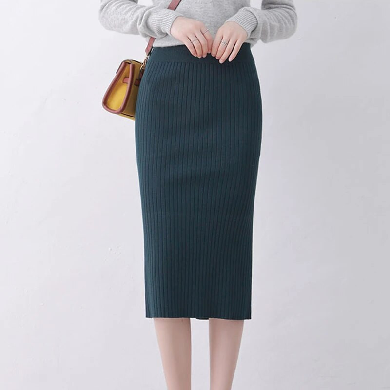 Őszi téli Bodycon szoknya női nyújtható hasított szoknya lábszár közepére vékony ceruzaszoknya nőknek női kötött szoknya