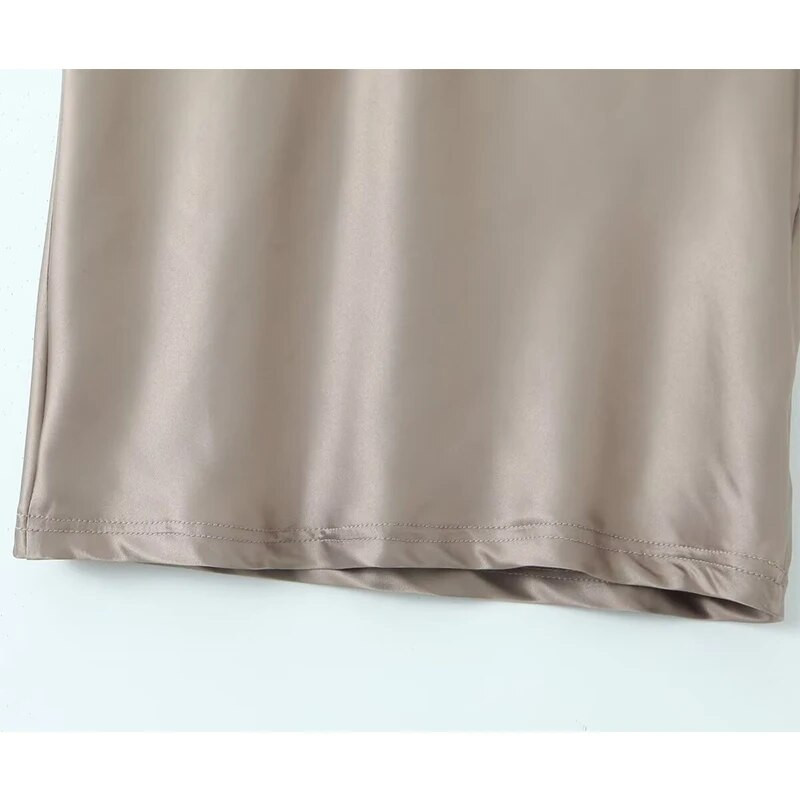 YENKYE új női, elegáns, hollow out alacsony derékú sárgabarack szexi nyári női szoknya szatén midi ceruzaszoknyák