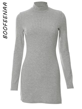 BOOFEENAA Basics Πλεκτά Μίνι Φορέματα Bodycon Γυναικεία Φθινοπωρινά Χειμερινά ρούχα Σέξι μακρυμάνικο μαύρο φόρεμα C85-CD26