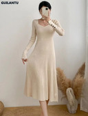 Φθινόπωρο Χειμώνας 2023 Casual μακρυμάνικο φόρεμα για μαύρο κορεατικό πλεκτό πουλόβερ Boho Γυναικεία πουλόβερ Bodycon Κομψά φορέματα