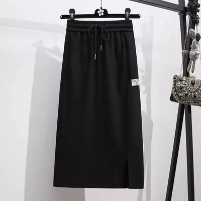 Midi šaty, ležérne, jednofarebné, dámske, jednoduché, sukne, jar, jeseň, tenký elastický pás so šnúrkou, nové dámske oblečenie