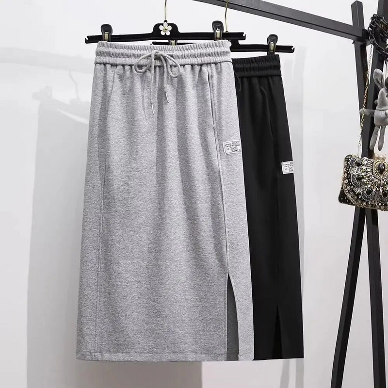 Midi šaty, ležérne, jednofarebné, dámske, jednoduché, sukne, jar, jeseň, tenký elastický pás so šnúrkou, nové dámske oblečenie