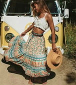 Hippie Queens ženske gotičke cvjetne paunove otiske visokog elastičnog struka Boemska suknja za plažu Ženske midi boho suknje a-kroja