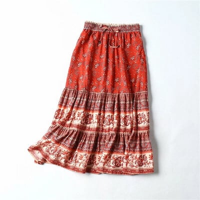 Hippie Queens ženske gotičke cvjetne paunove otiske visokog elastičnog struka Boemska suknja za plažu Ženske midi boho suknje a-kroja