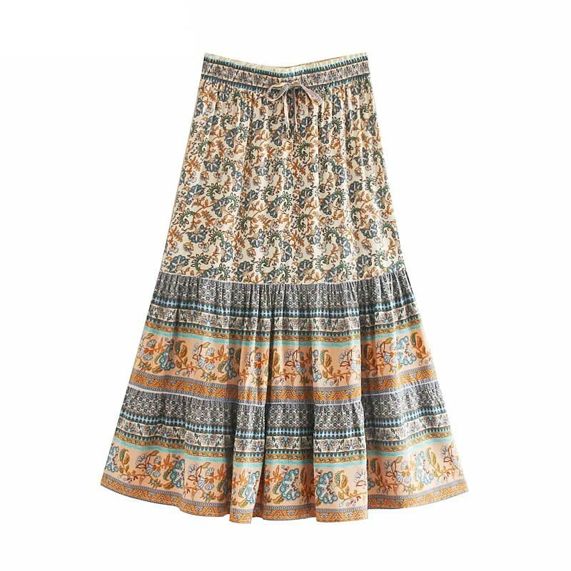 Hippie Queens ženske gotičke cvjetne paunove otiske visokog elastičnog struka Boemska suknja za plažu Ženske midi boho suknje a-kroja