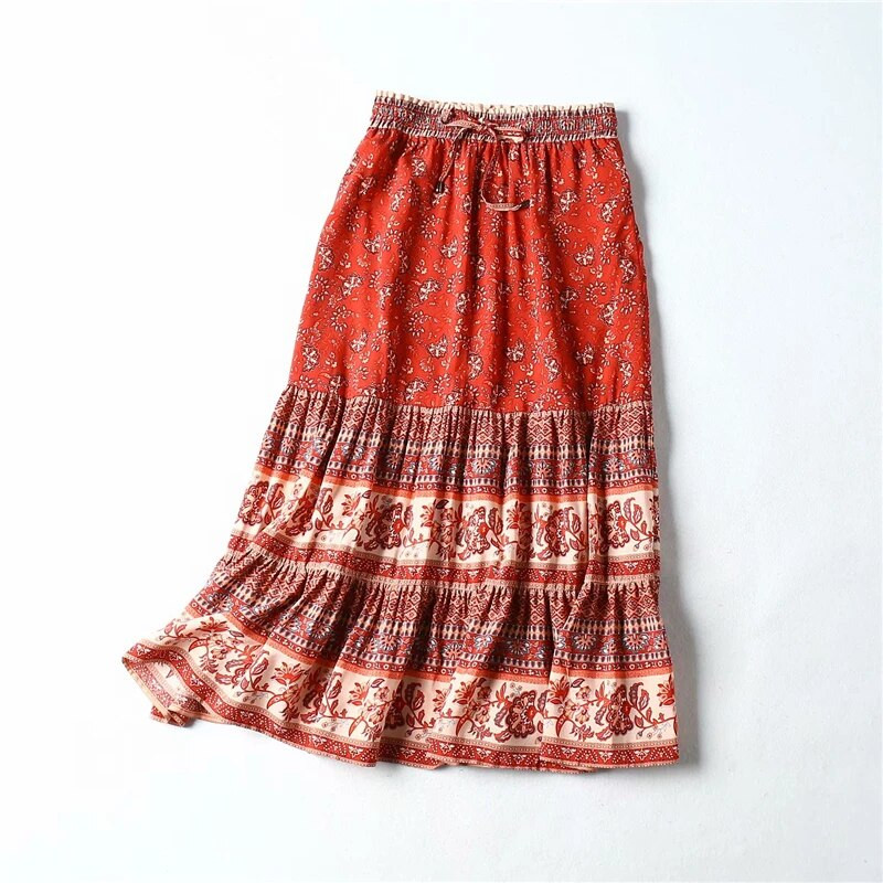 Hippie Queens ženske gotičke cvjetne paunove otiske visokog elastičnog struka Boemska suknja za plažu Ženske midi boho suknje a-kroja