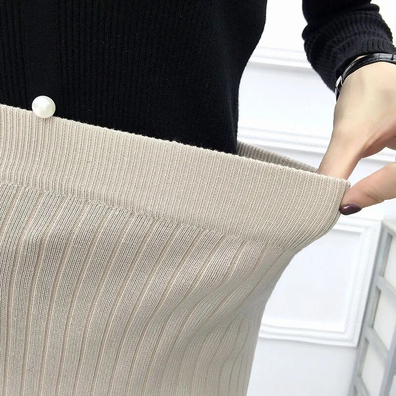 Vintage női szoknya Rugalmas, magas derékú, redőzött Midi kötött egylépéses ceruzaszoknya pulóver Őszi női tömör, elegáns szoknyák