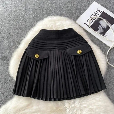 Fusta mini în stil preppy pentru femei, cu talie înaltă, cu linie A, fuste plisate pentru femei, cu pantaloni scurți, moda coreeană, fuste de toamnă pentru doamne.