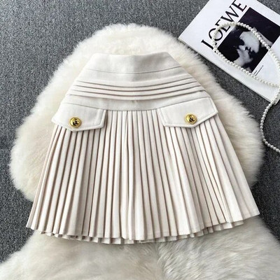 Fusta mini în stil preppy pentru femei, cu talie înaltă, cu linie A, fuste plisate pentru femei, cu pantaloni scurți, moda coreeană, fuste de toamnă pentru doamne.