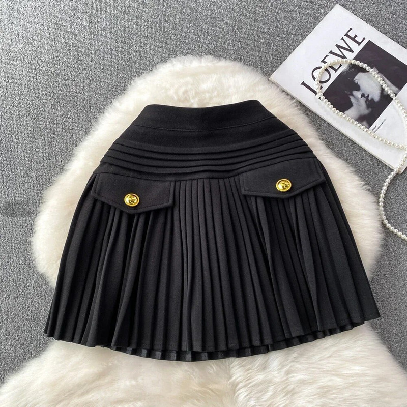Fusta mini în stil preppy pentru femei, cu talie înaltă, cu linie A, fuste plisate pentru femei, cu pantaloni scurți, moda coreeană, fuste de toamnă pentru doamne.