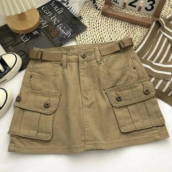 Vintage τζιν Cargo φούστες Γυναικείες Chic High Street 4 χρωμάτων All-match Summer Hotsweet Ins Τσέπες Μίνι σε γραμμή Α Faldas Sexy College